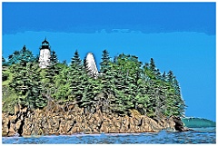 Eagle Island Light Over Rocky Cliffs - Digital Painting